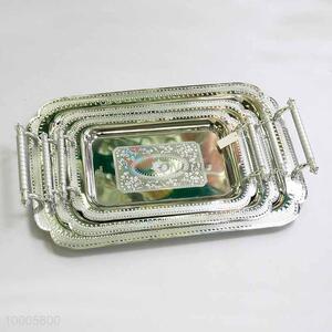 New Arrival Silvery Small Iron Trays Set of 3Pcs