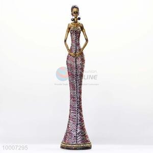 12*42cm Afrian Standing Women Dressed In Colors Resin Ornament