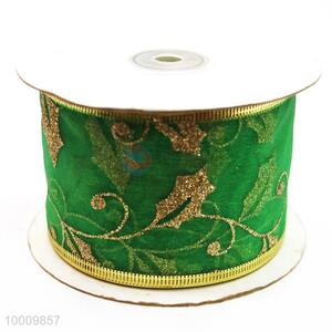 Wholesale Green Pearl Yarn Ribbon With Gold Pattern