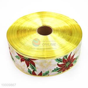 Wholesale Red Flower Satin Ribbon With Gold Border