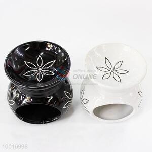 1pc Flower Print Ceramic Incense Burner, Oil Burner Black&White 2 Colors