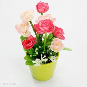 Pink Rose Artificial Flower  Simulation Bonsai with Green Pot