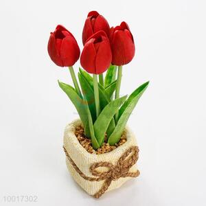 Wholesale Red Tulip Simulation Bonsai for Home Decoration