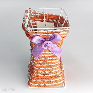 Orange Paper Flower Vase  For Home Decoration with Purple Bowknot