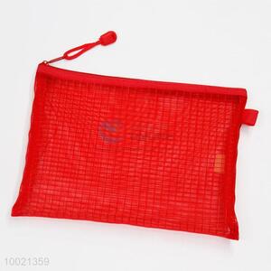 B6 Red Mesh Zipper <em>File</em> Stationary Bag