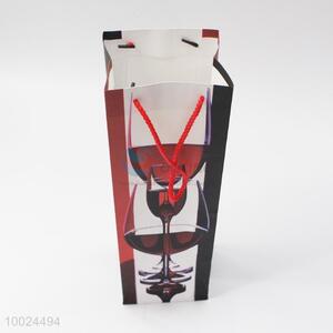 Red&white paper wine bag printed with wine glass