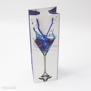 Blue&white paper wine bag printed with wine glass