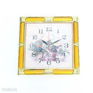 Golden Floral Square Plastic Wall Clock
