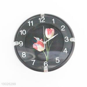Flower Pattern Round Plastic Wall Clock