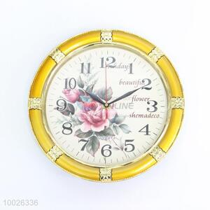 Golden Floral Round Plastic Wall Clock
