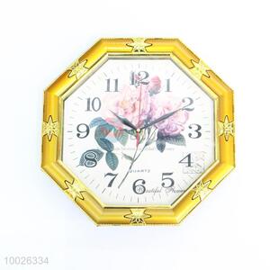 Golden Floral Octagonal Plastic Wall Clock