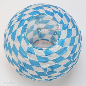 Round white-blue grid pattern paper lantern
