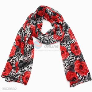 Wholesale Cheap Price Red Flower Dacron and Spandex Scarf