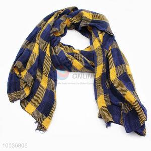 Wholesale Classical Blue ans Yellow Grid Wool Spinning Scarf