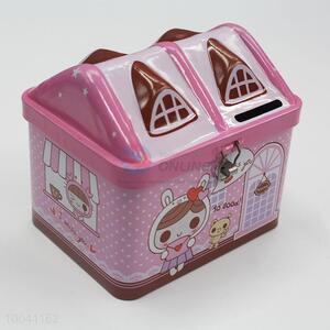 Pink House Shape Iron Money Box