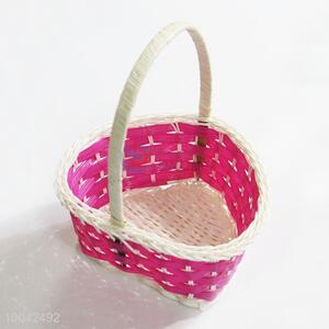 Small size heart shaped flower gift basket with handle