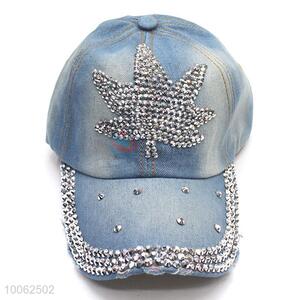 Hot selling diamond-studded leaf shape cowboy hat  for sun-shade