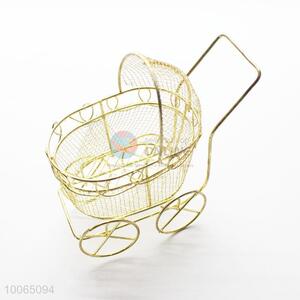 Designer European Style Iron Golden Baby Carriage Candy Dish