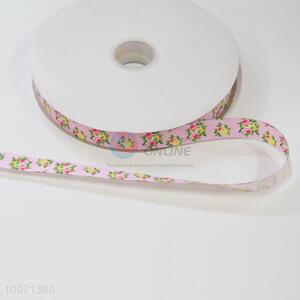 Pink flower pattern polyester ribbon