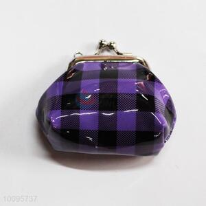 Purple Check Pattern Coin Holder,Coin Pouch,Coin Purse with Key Ring