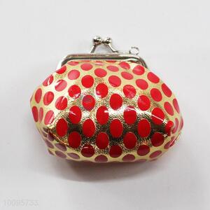 Red Dotted Coin Holder,Coin Pouch,Coin Purse with Key Ring
