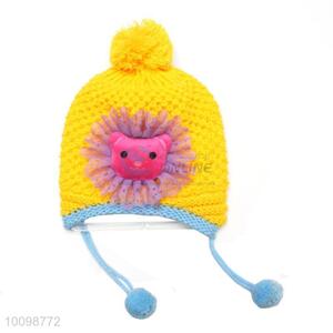 Winter knitted ear cover/flap girls hat with ball top
