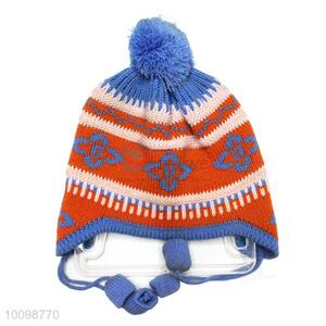 Colorful top ball knitting winter warm hat with ear flaps