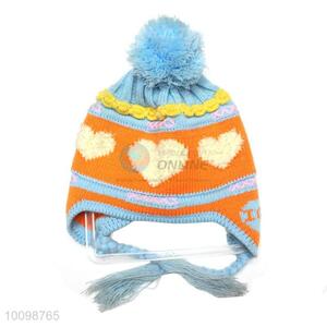 Winter warm knitted hat with top ball for children