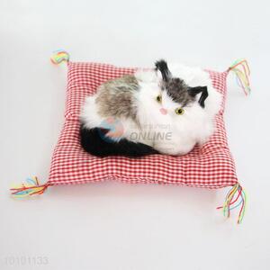 Red Checks Imitated Cat Handmade Crafts For Decoration