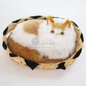Imtated Cat With Handmade Basket For Decoration