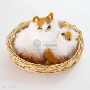 Cute Double Imtated Cat With Handmade Basket