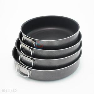4 Pcs/Set Black Color Non-stick Round Grill Pan Ovenware with Two Handles