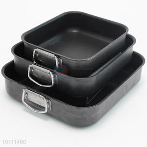 3 Pcs/Set Black Color Non-stick Square Grill Pan Ovenware with Two Handles