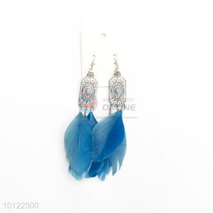 Blue feather dangle <em>earrings</em>/wedding <em>earrings</em>/jewelry