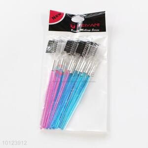 Professional Soft Cosmetic 10 pcs Pink and Blue Plastic Transparent Eyebrow Brush Set