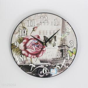 Rose Patter Round Plastic Wall Clock