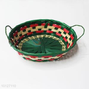 Colorful handle woven bamboo basket
