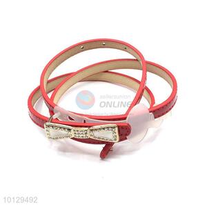 Red Bowknot High Quality PU Leather Female Belt