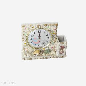 Novelty shell desktop clock with pen container for living room