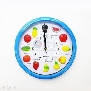 Promotional Round Blue Plastic Wall Clock with Fruit Background