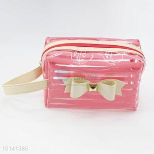 Striped Pink Transparent PVC <em>Cosmetic</em> Tote <em>Bag</em> with Zipper