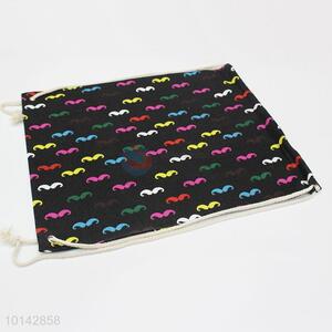Colorful moustache printed linen backpack/storage bag/drawstring bag
