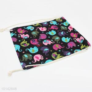 Cute colorful elephant printed linen backpack/storage bag/drawstring bag