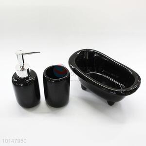 4 Pcs/ Set Black Color Simple Pattern Ceramic Bathroom Dental Set Kit Soap Dish Dispenser Bath Accessory