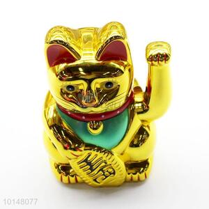Fashion Plastic Golden Beckoning Waving Lucky Cats Wealth Fortune Cat Home Hotel Decor Craft