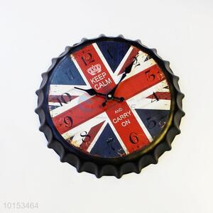 Bottle Cap Shaped British Flag Pattern Home Decoration Wall Watch