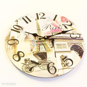Round Shaped Famous Tower Pattern Wall Clock Board Clock for Living Room Decoration