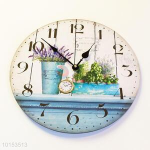 Round Shaped Lavender Pattern Wall Clock Board Clock for Living Room Decoration