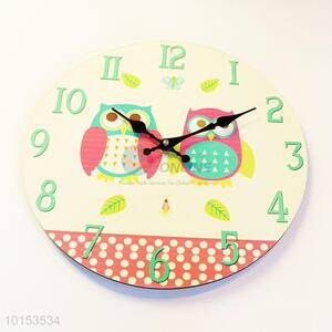 Colorful Cute Cartoon Owls Pattern Board Wall Clock Round Shaped Wall Clocks