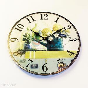 Round Shape Decorative <em>Wall</em> <em>Clocks</em> Flowers Pattern Living Room Decoration